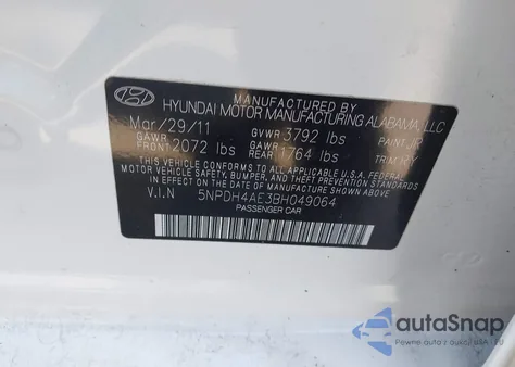 2011 Hyundai Elantra Limited из США, поврежденный, VIN 5NPDH4AE3BH049064